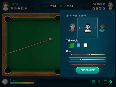 Pool game casual customize game settings ui