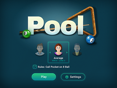 Pool start screen casual game interface pool ui