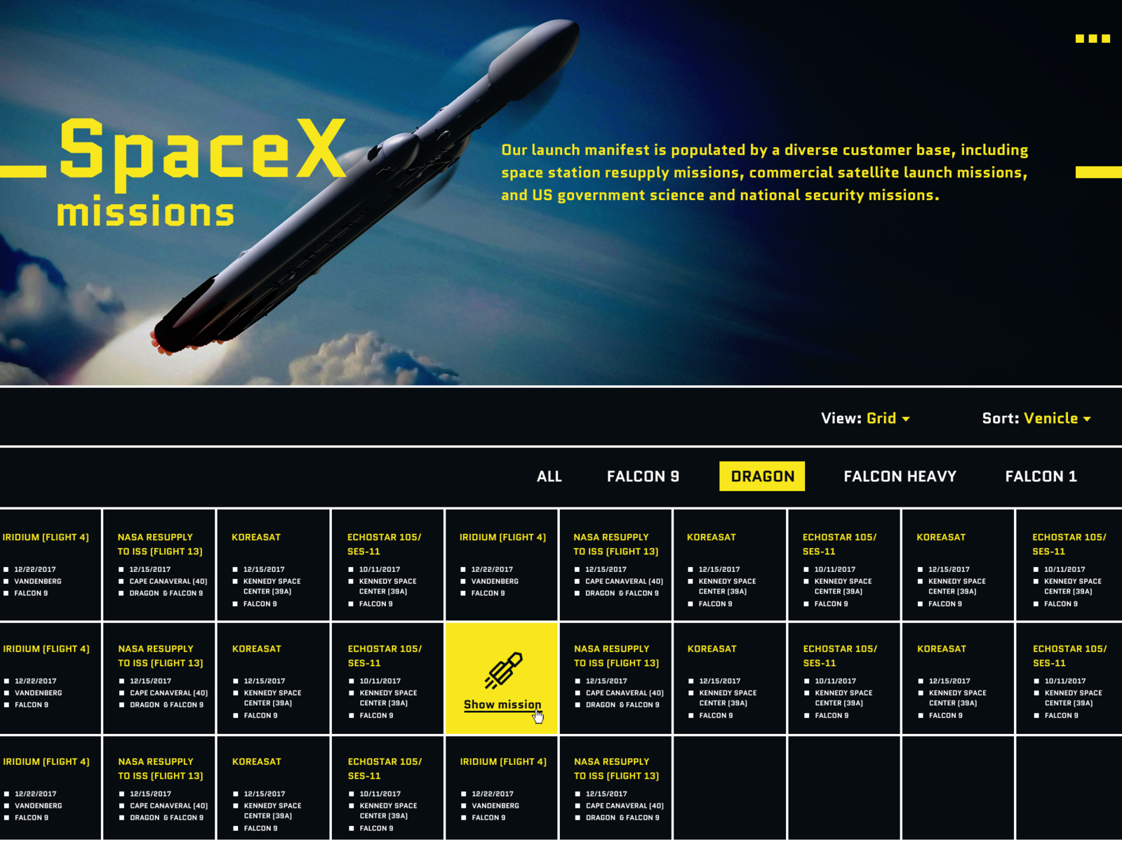 SpaceX Missions List By Kseniia Barvinko On Dribbble