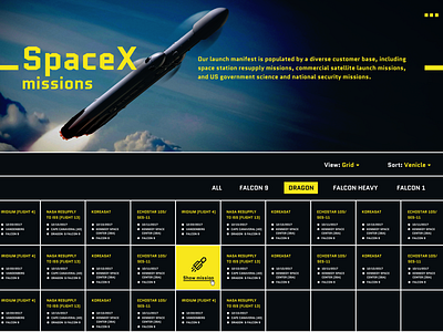 SpaceX missions list interface spacex ui