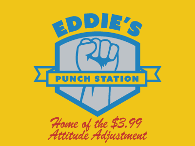 Eddie's Punch Station badge fake company fist funny punch