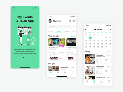 Events & ToDo's App calendar app calendar meetings app events app figma ios app ios design mobile app design my events app reminder app todos app uxui design