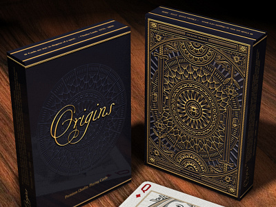 Origins Deck - box detail cards deck etching origins playing tuck case woodcut