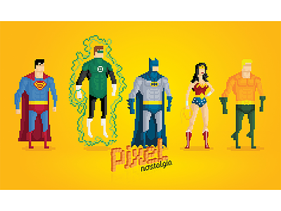 Pixel Nostalgia: Justice League aquaman batman bruce wayne clark kent comics dc green lantern heroes jla justice league superman wonder woman