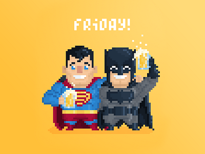 Unlikely Drinkin' Buds pt.1 8bit batman comics design drinks fan art geek art illustration pixel pixel art print superman