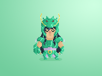 Pixel Little Guys & Gals pt. 12: Saint Seiya Shiryu 8 bit art character cute design flat illustration manga pixel saint seiya