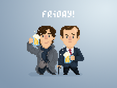 Unlikely Drinkin' Buds pt.5: Holmes' Bros 16bit 8bit character design cute flat geek holmes illustration pixel retro sherlock vector.