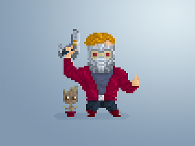 Pixel Little Guys & Gals pt. 32: Star Lord & Baby Groot 8 bit art character comics cute design flat guardians of the galaxy illustration marvel pixel