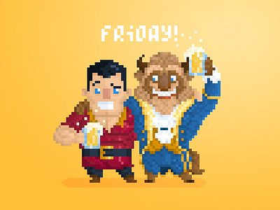 Unlikely Drinkin' Buds pt.7 beast beauty and the beast cartoon design disney fan art gaston movie pixel pixel art