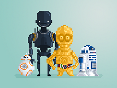 Pixel Little Guys & Gals pt. 36: Star Wars Robo Party 8 bit art character cute design flat geek art illustration pixel sci fi star wars