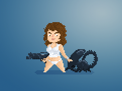 Pixel Little Guys & Gals pt. 38: Lieutenant Ripley 8 bit alien art character cute design flat illustration pixel sci fi