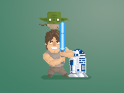 Pixel Little Guys & Gals 61: Luke, R2D2 & Yoda 8bit art cartoon design fan art geek minimalist pixel r2d2 star wars vector yoda