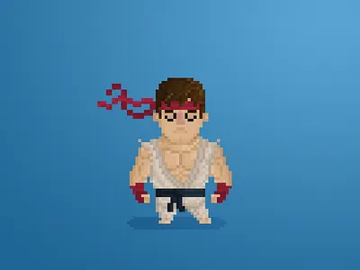 Pixel Little Guys & Gals 65: Street Fighter Ryu 8bit 90s anime character flat game logo pixel retro ryu street fighter