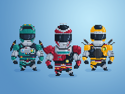 Winspector Crew 8bit character comics cute design flashman illustration japan pixel tokusatsu vector