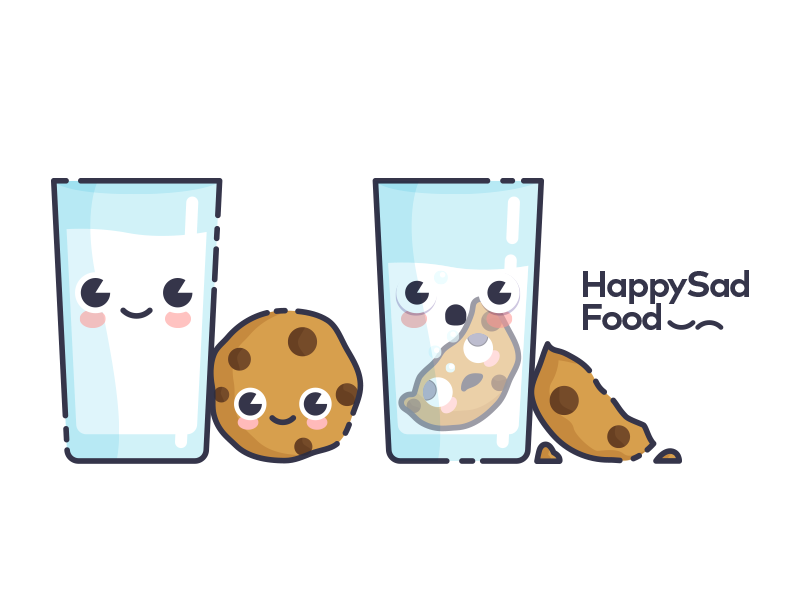 HappySadFood - Milk&Cookies cookie illustration minimalist brand logo graphics design character design food cute icon design vector