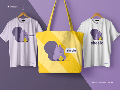 Skeelo Iteration 3b - Alternate Color bag design brand identity branding coin cute design flat illustration logo purple squirrel tshirt design typography vector