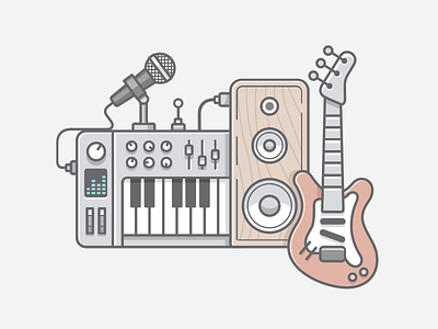 Music equipment equipment guitar icon illustration kit8 line microphone music speaker synthesizer wireframe