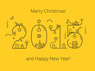 New 2015 2015 christmas illustration kit8 line new year snowflake star tree wireframe