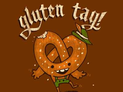 Gluten Tag cartoon dance food funny german illustration lol pretzel