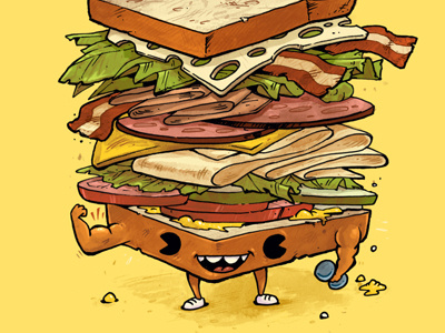 Stacked bacon cartoon food funny illustration yellow