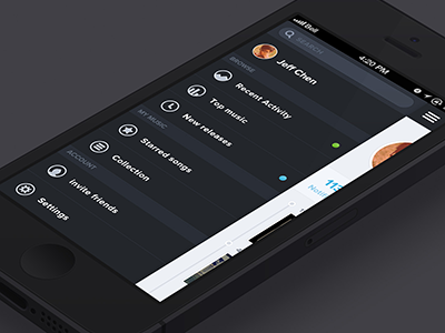 Sidebar of a music app app dark ios music sidebar