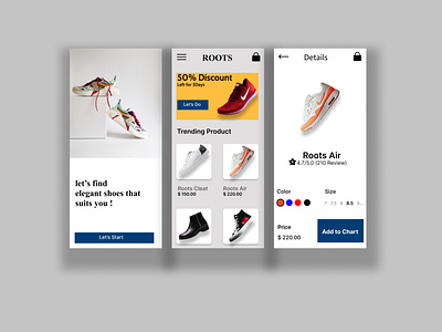 E-Commerce App - Roots(Shoes store) app design design graphic design prototyping ui ui ux design