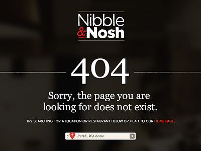 Nibble and Nosh 404 page 404 eating food logo ordering page red restaurant serif website