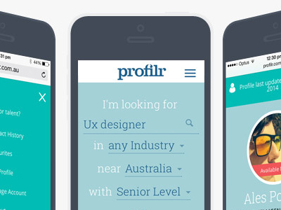 Profilr web application (Beta) application blue job mobile recruitment responsive search web