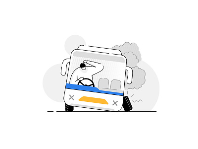 Oops! Something went wrong ⚠️- Please search a different bus accident break down bus characters damage doubt empty state error error 404 humans illustration product smoke tyre