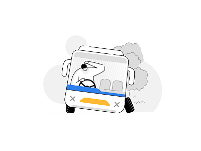 Oops! Something went wrong ⚠️- Please search a different bus accident break down bus characters damage doubt empty state error error 404 humans illustration product smoke tyre