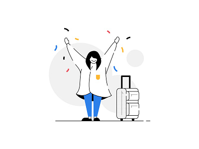 🤩Hooray! You have earned 1000 points ⭐ character design characters confetti excited happy humans illustration journey lady points product travel bag traveller woman