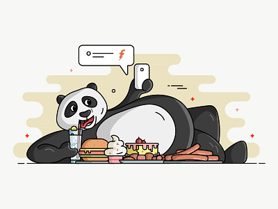 Foodpanda bear burger cake dessert drink food illustration panda phone sausage