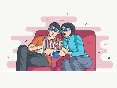 Cinépolis 3d cinema couple drink geometry illustration popcorn theatre