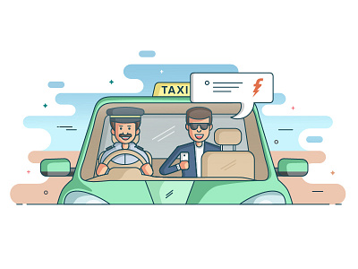 Meru Cabs cab car driver fashion front view green illustration passenger pastel taxi