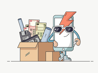 Trash The Cash box cash cassette currency floppy disk goggles illustration mobile phone money note shoes trash