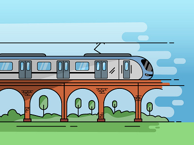 Metro Train bridge electric illustration metro rail train trees