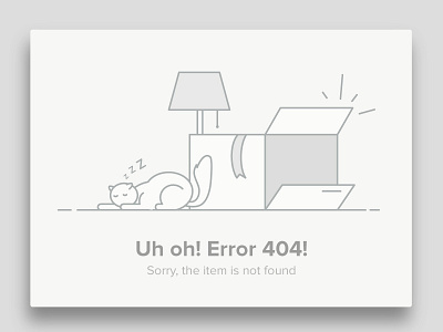 Error 404 box cat empty error 404 illustration lamp lazy not found ribbon sleeping ui