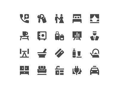 Hotel amenities icon set app branding design google icon icon set illustration material minimal ui vector web