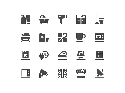 Hotel amenities icon set app branding design google icon icon set illustration material minimal ui vector web