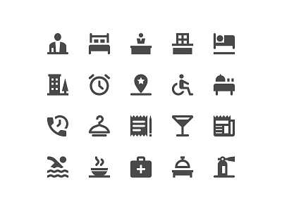 Hotel amenities icon set app branding design google icon icon set illustration material minimal ui vector web