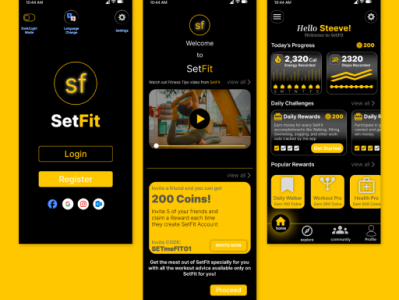 App UI Design Concept for a SetFit app branding design ui ux