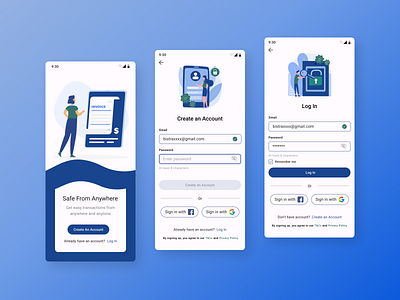 Onboard, Sign Up, and Login day1 design ui mobile uichallenge