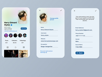 social media profile page animation app design figma graphic design internship ui ux