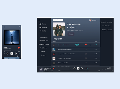 Music player dashboards app app design branding design desktop design figma graphic design internship music player spotify ui ui design visual design