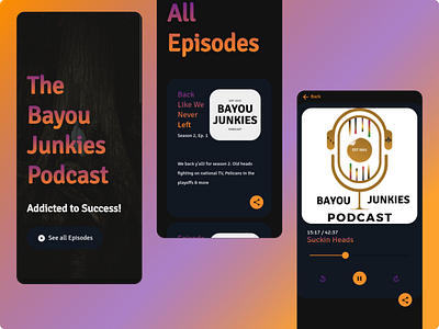 The Bayou Junkies Podcast interfacedesign logo minimalist mobile apps podcast pwa ui ux webdesign