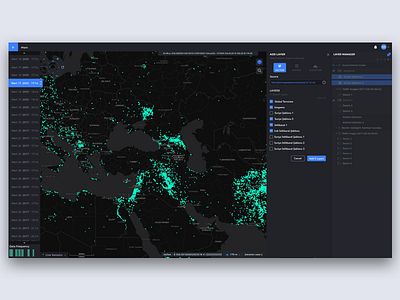 Add layer group and timeline dark dashboard data design desktop experience gis interaction map ui ux web