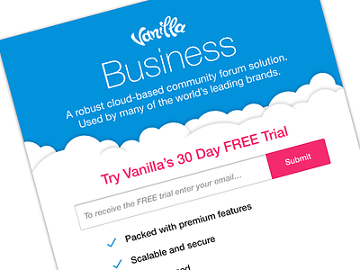 Vanilla Org blue business account home page trial vanilla forums
