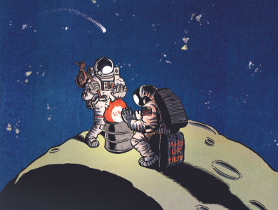 Mars or Bust astronauts cartoon comic book cover art graphic design illustration mars space