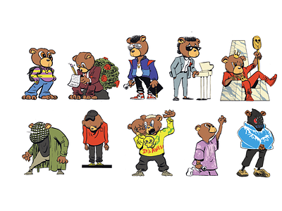Kanye West Album Eras Character Lineups cartoon character design cover art graphic design hiphop illustration kanye