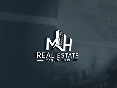 MH real estate property mortgage building construction logo architecture logo design hm real estate mh property mh real estate